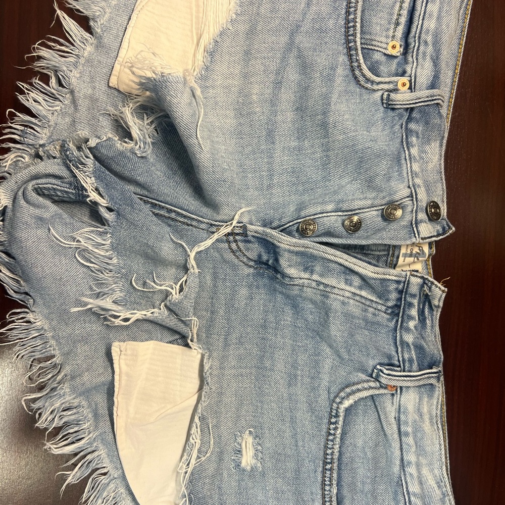 Free People Blue Distressed Jean Shorts